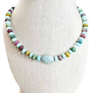 Vintage Genuine Multi Color Stone Toggle Closure Necklace
